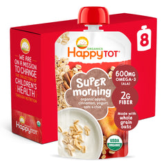 HAPPYTOT Stage 4 Super Morning pouch with apple and oats for a quick breakfast.
