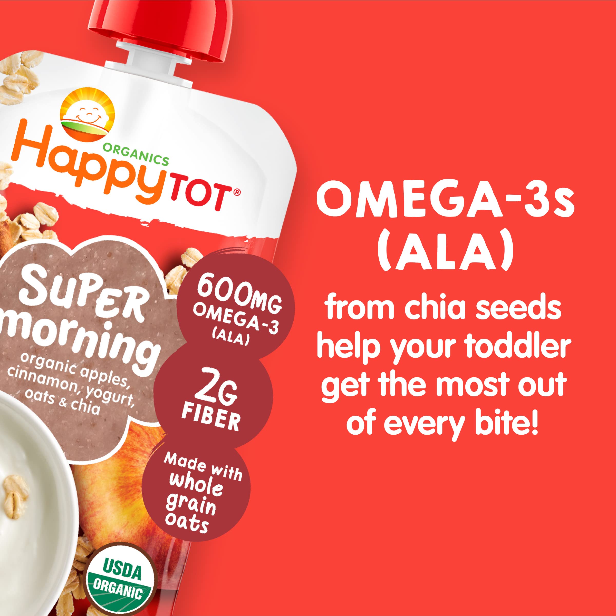 HAPPYTOT Stage 4 toddler snack pouch ideal for on-the-go meals.
