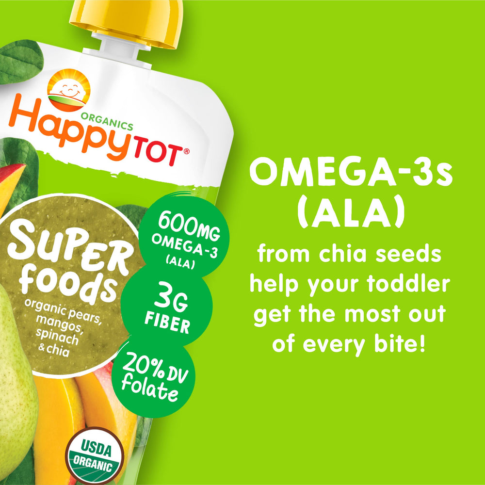HAPPYTOT fruit and veggie puree in Stage 4 pouch, colorful blend.