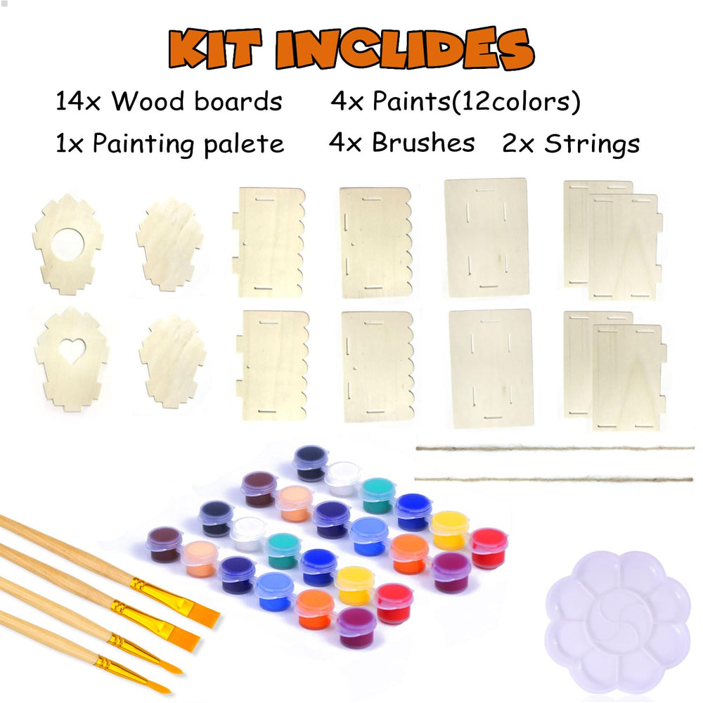 hapray birdhouse kit two-pack with paint colors close-up for creative painting