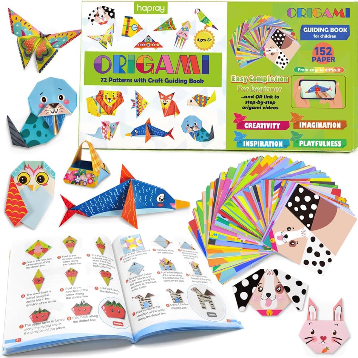 hapray origami kit contents: everything you need to start kid-friendly paper folding projects.