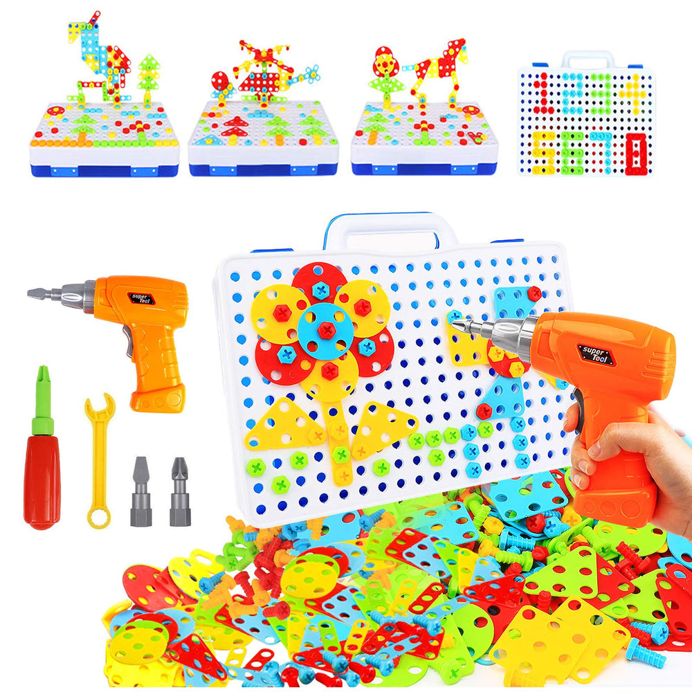 HAPTIME design drill toy with 193-pc base grid for creative building