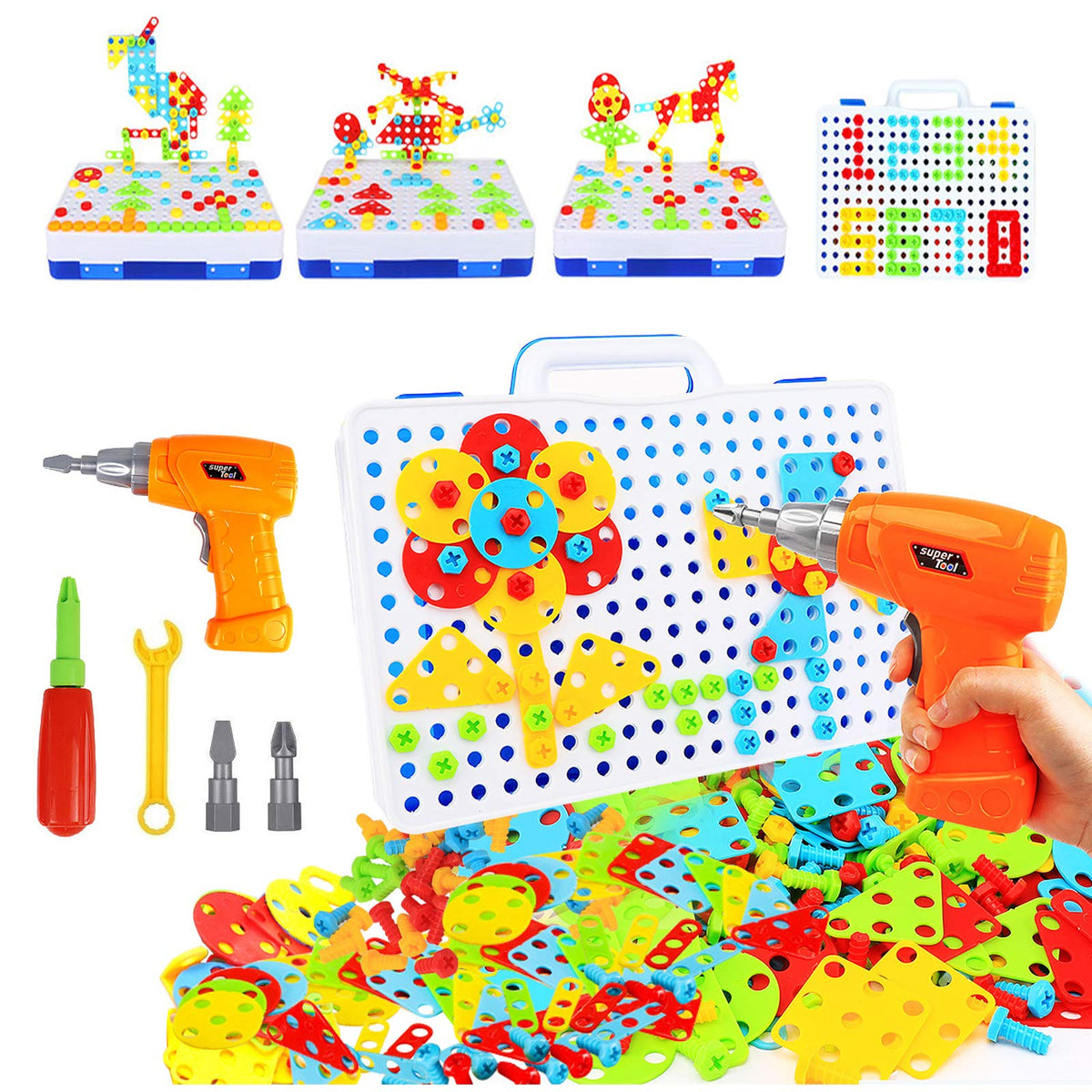 HAPTIME design drill toy with 193-pc base grid for creative building