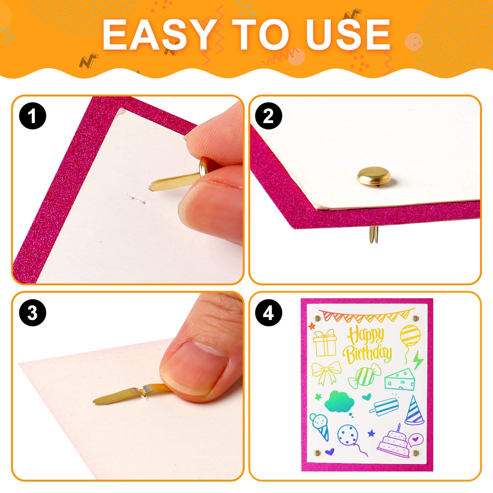 HAPY SHOP easy insertion brads shown ready for quick paper binding.