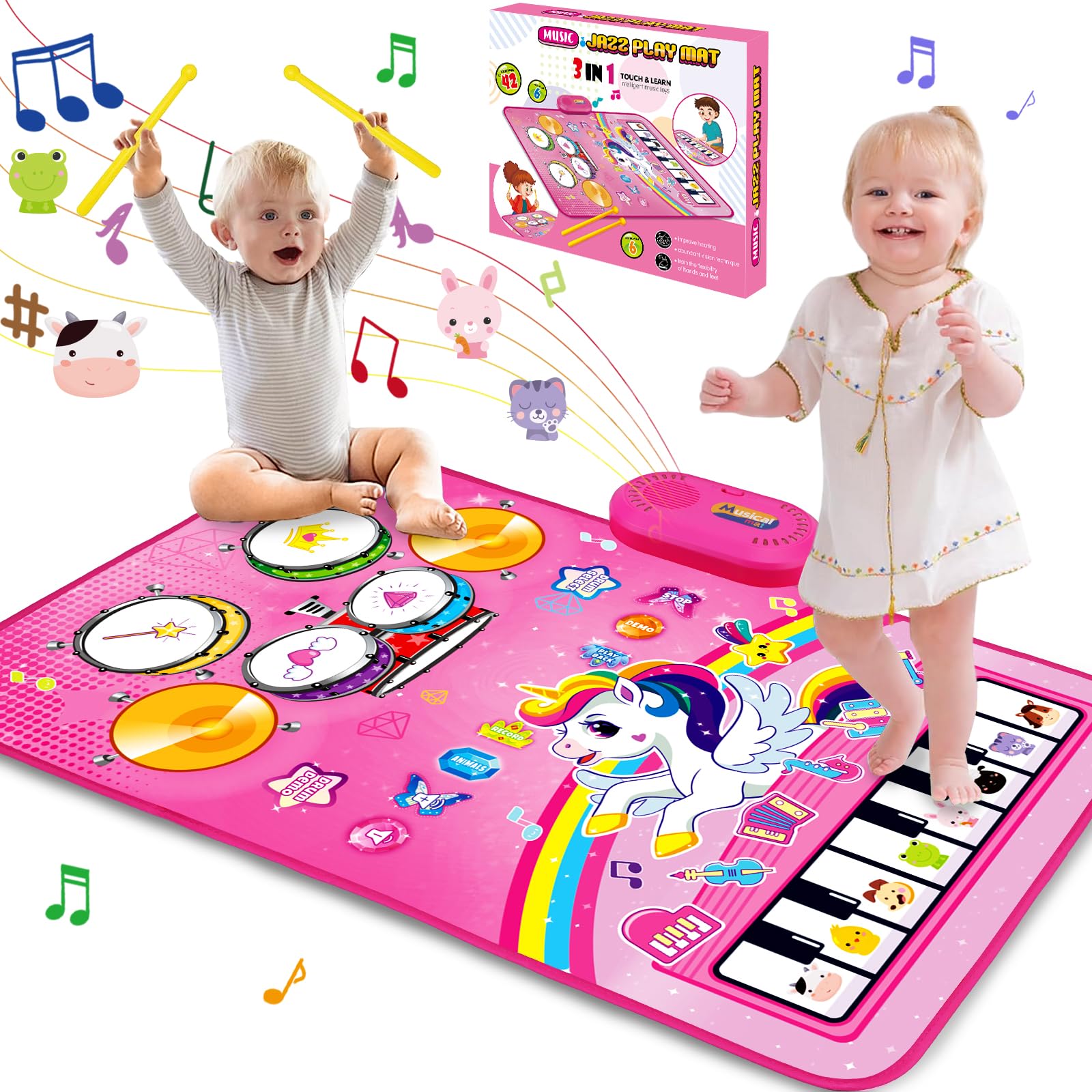 Hapyland 3-in-1 music mat with piano and drums for toddlers.