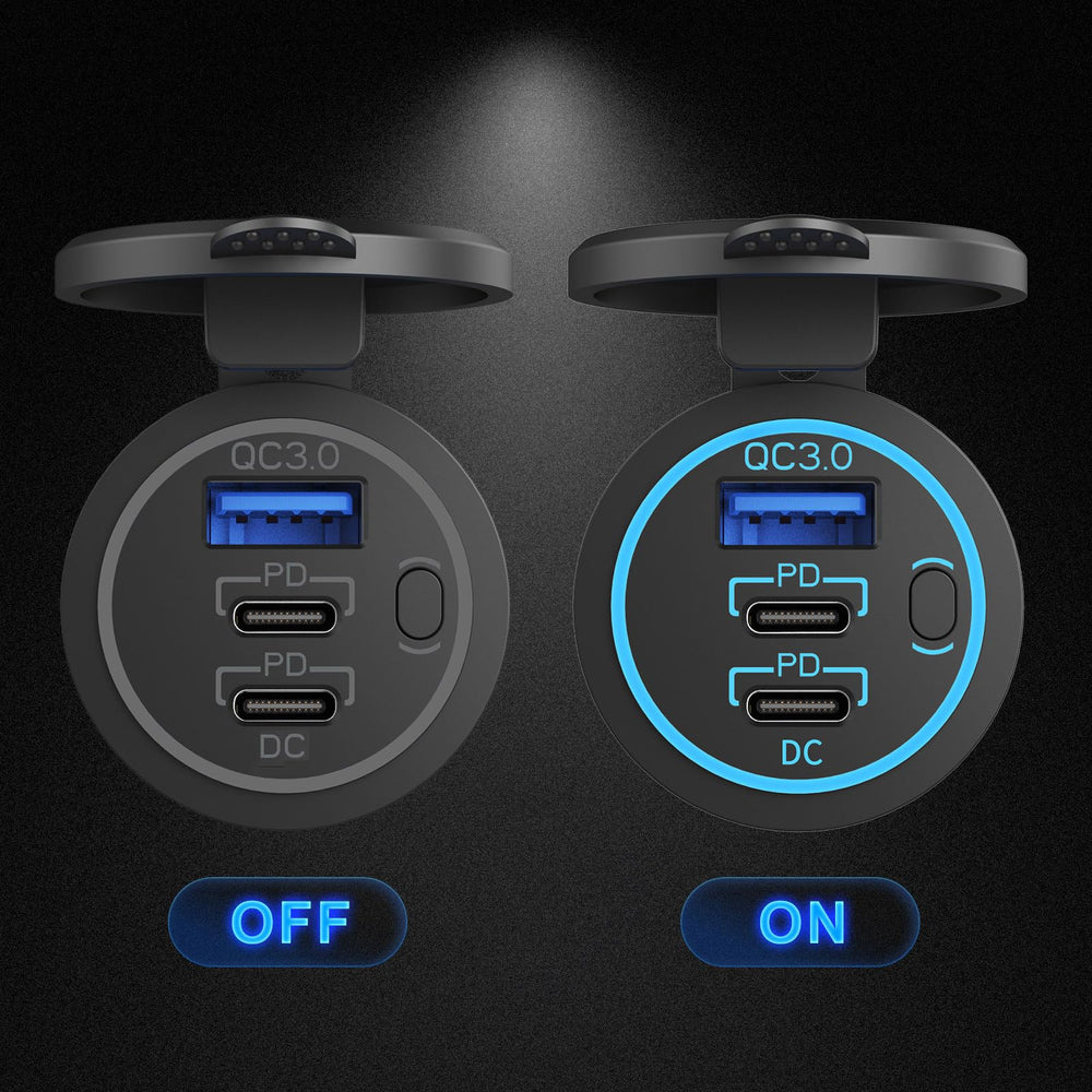 Hapytrip blue LED switch helps locate ports in the dark.