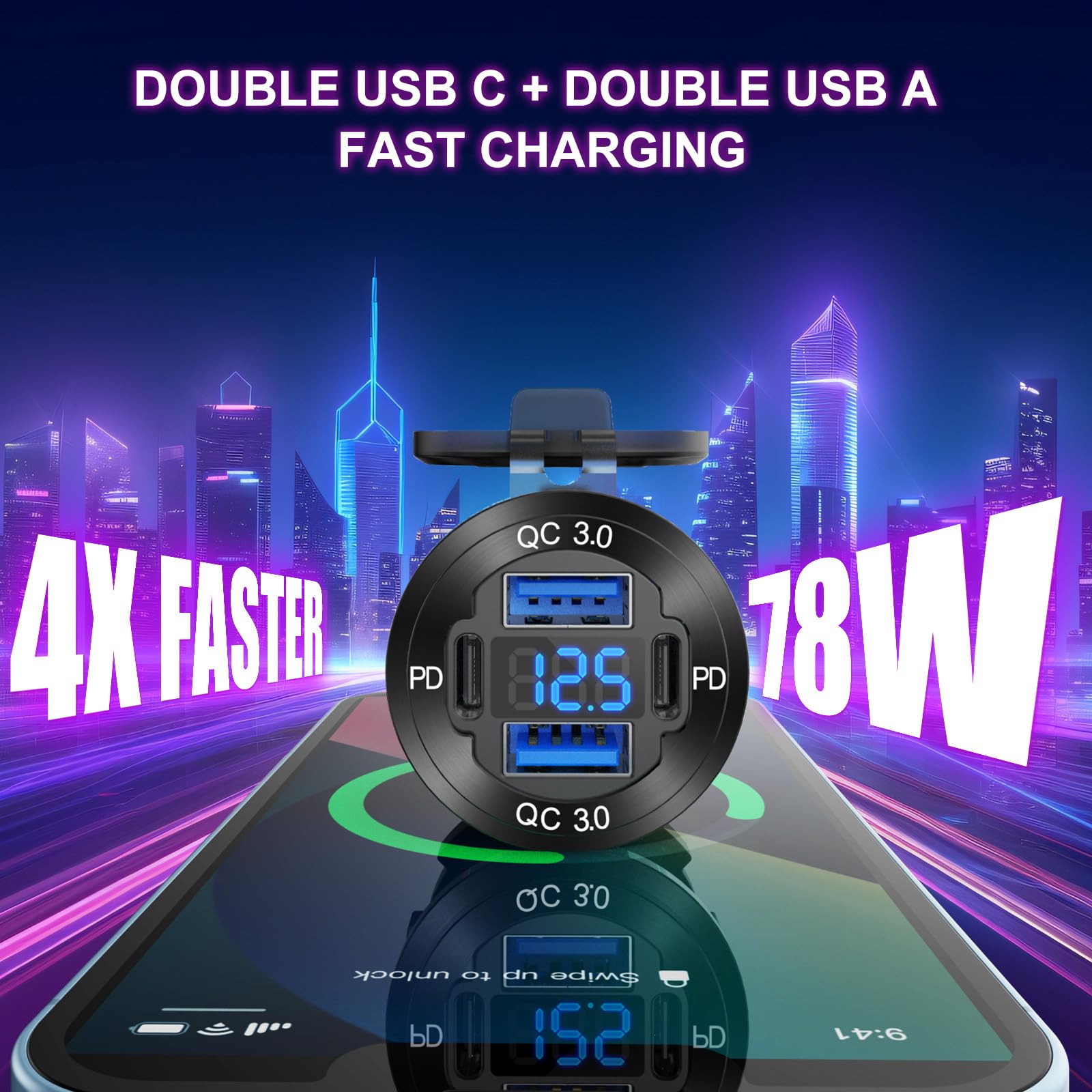 Hapytrip dual PD and QC ports deliver fast USB-C and USB-A charging.