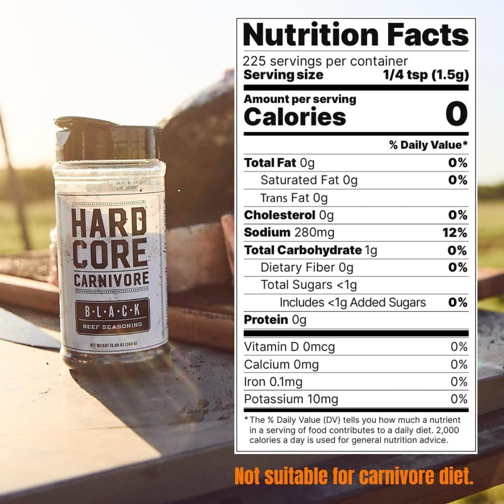 Hardcore Carnivore Black shaker pour detail highlighting convenient 13 oz spice shaker.