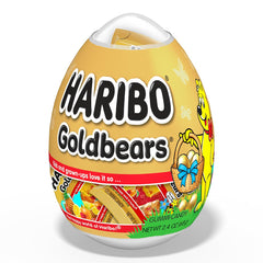HARIBO Easter Egg with Goldbear gummies, festive packaging, perfect for Easter baskets.