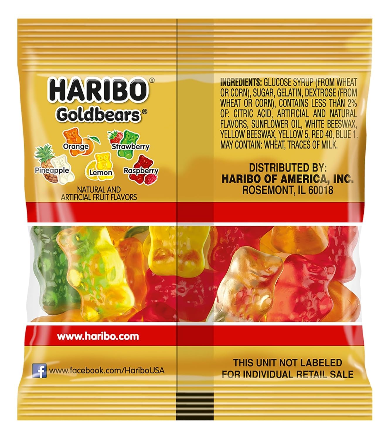 HARIBO five-fruit flavors, Pineapple, Strawberry, Raspberry, Orange, Lemon in one assortment.