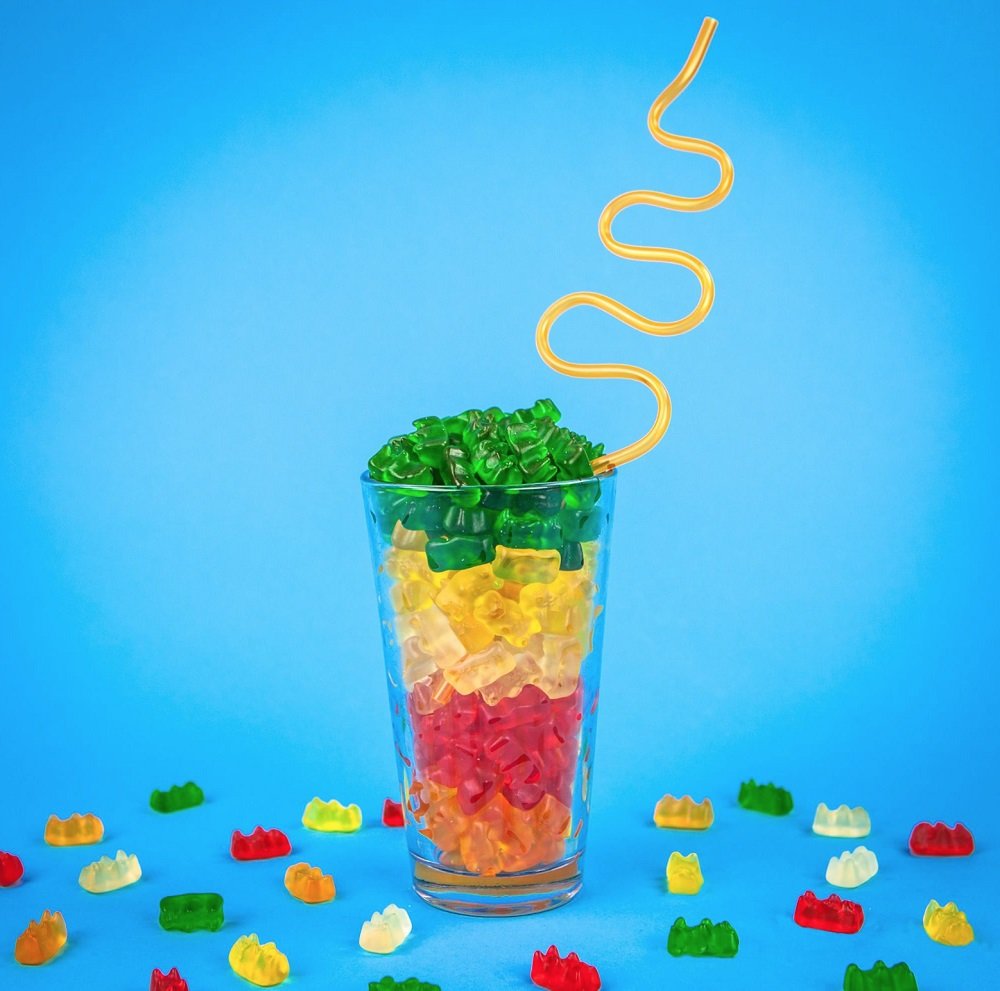 Haribo Goldbears five flavors: Lemon, Orange, Pineapple, Raspberry, Strawberry.