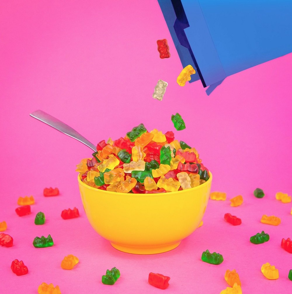 Haribo Goldbears nutrition panel with calories and serving info.