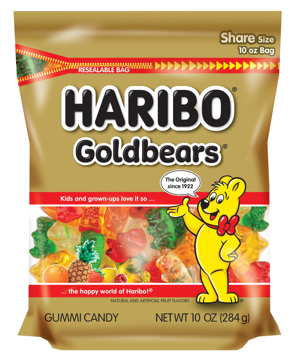 Haribo Goldbears original 10 oz bag, front view, ideal for sharing.