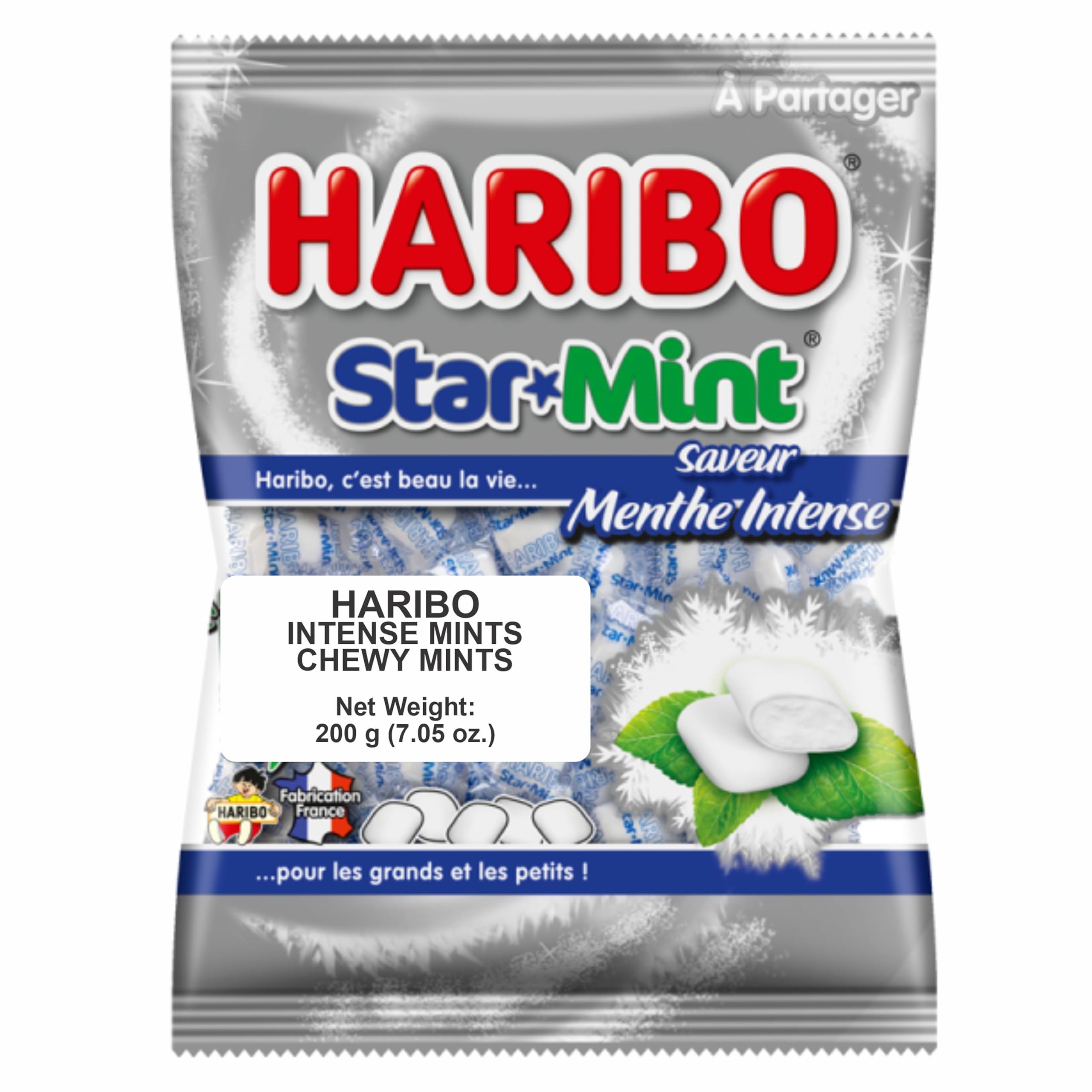 Haribo Starmint pack front shows bold mint flavor preview for a refreshing treat