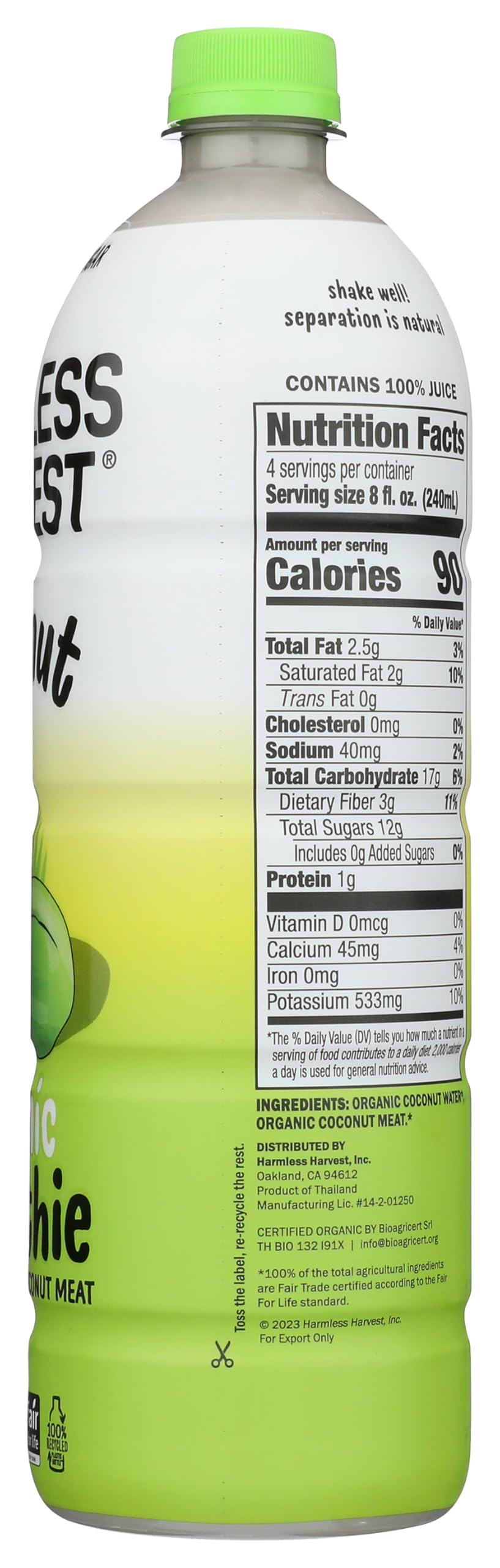 Harmless Harvest coconut-water-meat blend close-up emphasizes hydrating texture and natural MCTs.
