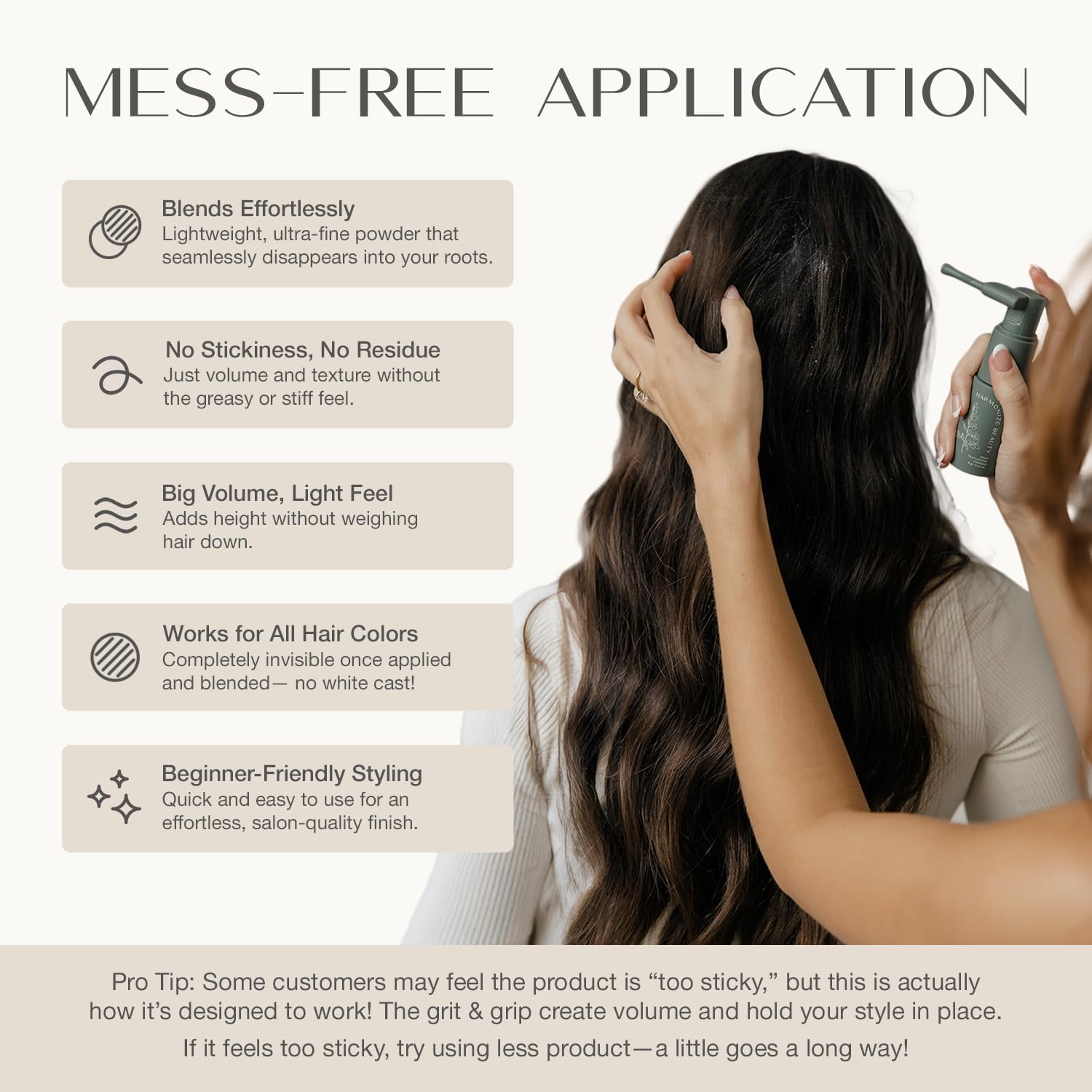 Harmonize Beauty Root Texture Powder dispensing action demonstrating precise application.