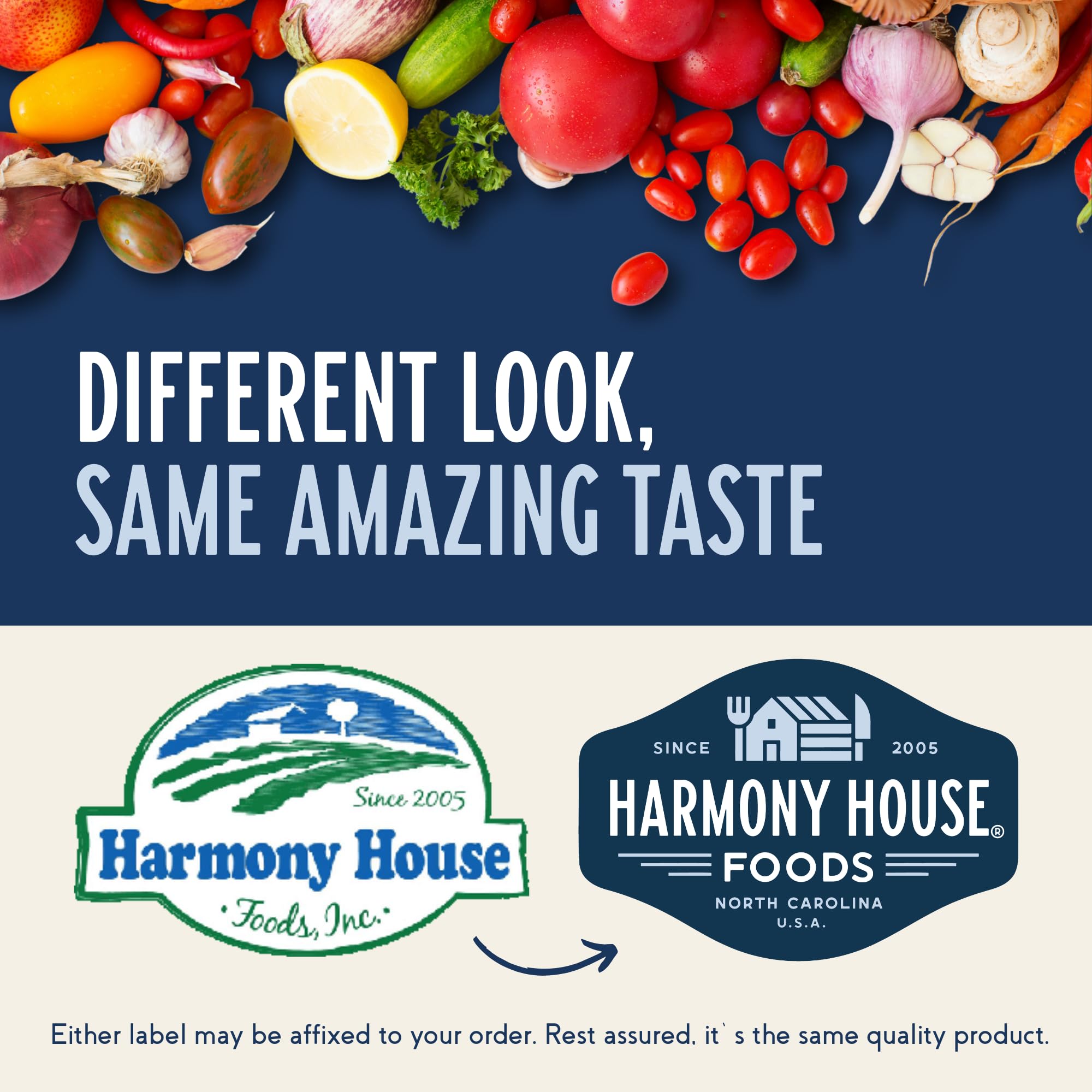 Jar label shows Harmony House quality with non-GMO gluten-free and OU certification