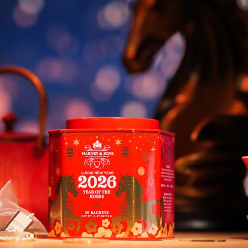 Harney & Sons Lunar New Year black tea brewing in a cup, rich flavor