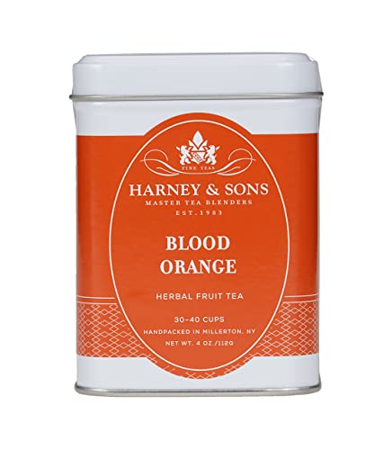 Harney and Sons Blood Orange Fruit Tea ingredients include apple pieces and hibiscus for bright flavor.