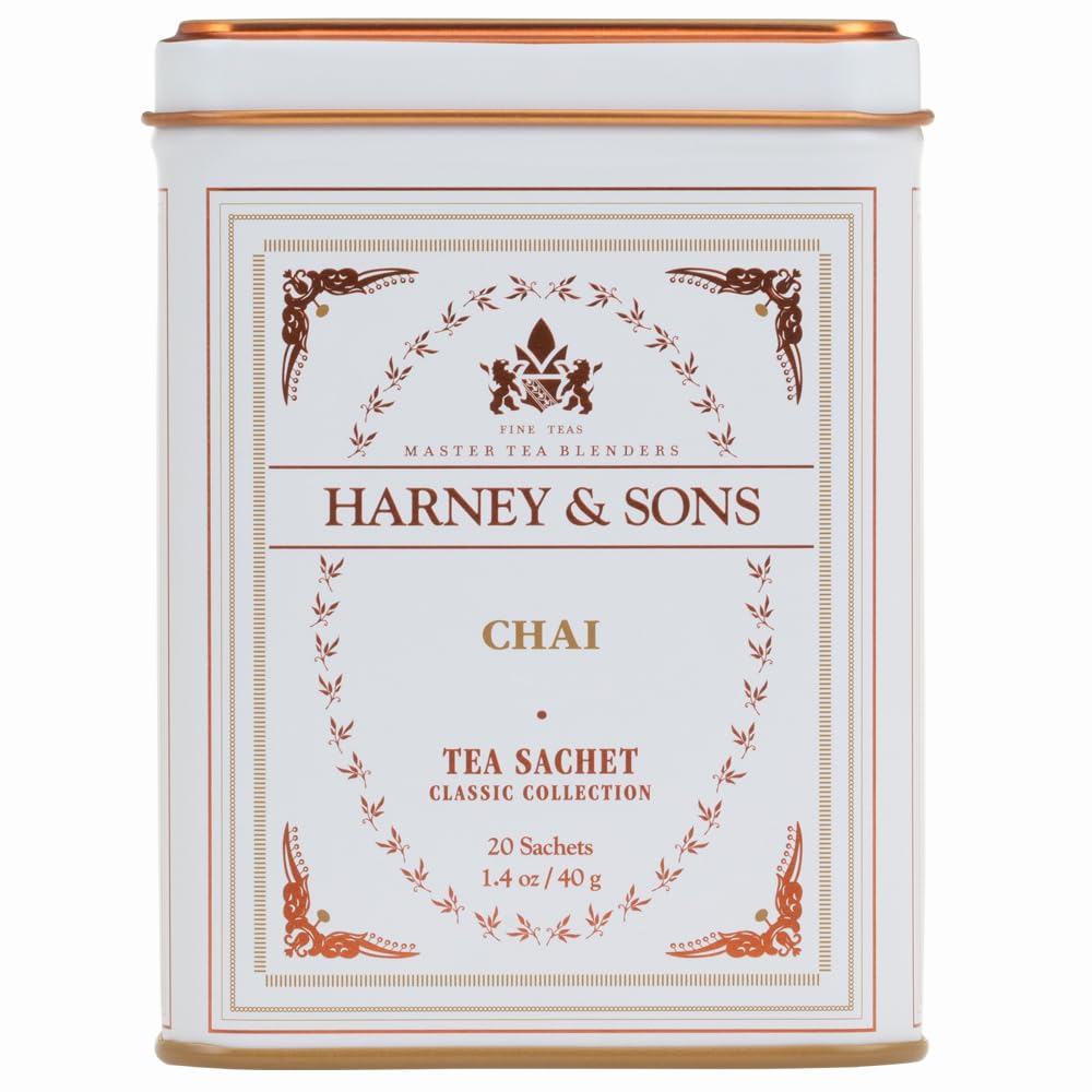 Harney & Sons chai spice tea sachets ready to brew a cozy cup
