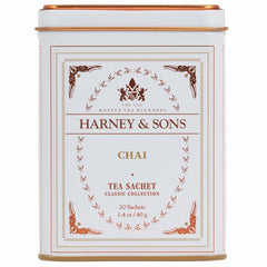 Harney & Sons chai spice tea sachets ready to brew a cozy cup