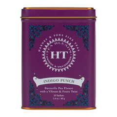 Harney & Sons Indigo Punch butterfly pea flower features a vibrant, color-rich brew.