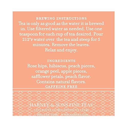 Harney & Sons Peach Fruit Tea hot cup, aromatic and caffeine-free.