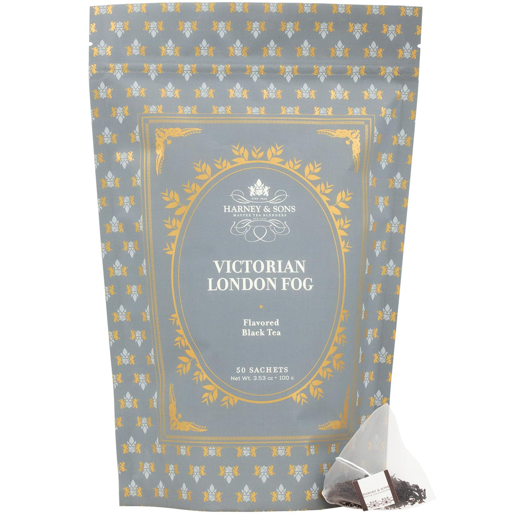Harney & Sons Victorian London Fog sachets ready for quick, elegant lattes at home.