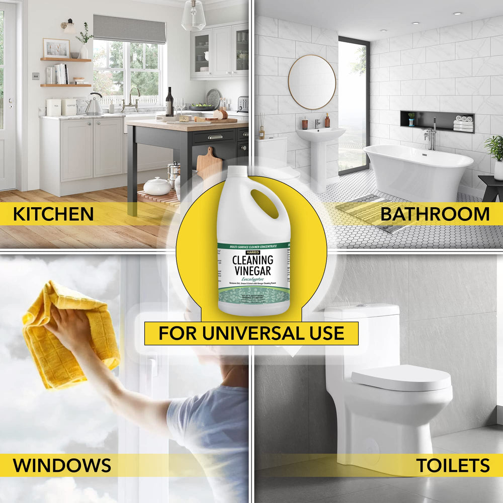 HARRIS Cleaning Vinegar with eucalyptus scent neutralizes odors while cleaning.
