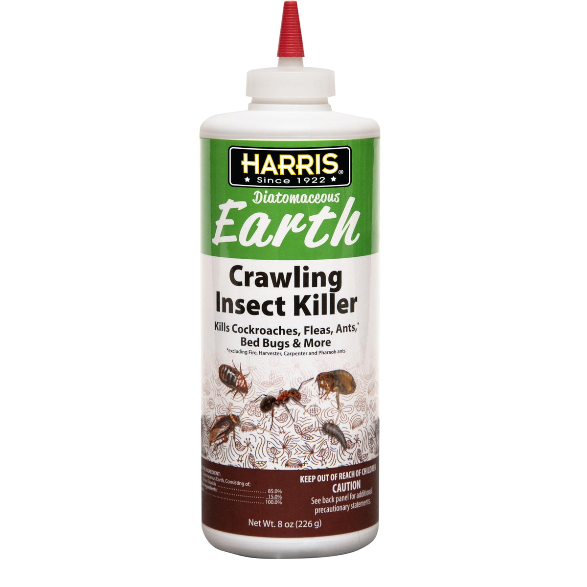 HARRIS diatomaceous earth powder close-up for safe indoor pest control.