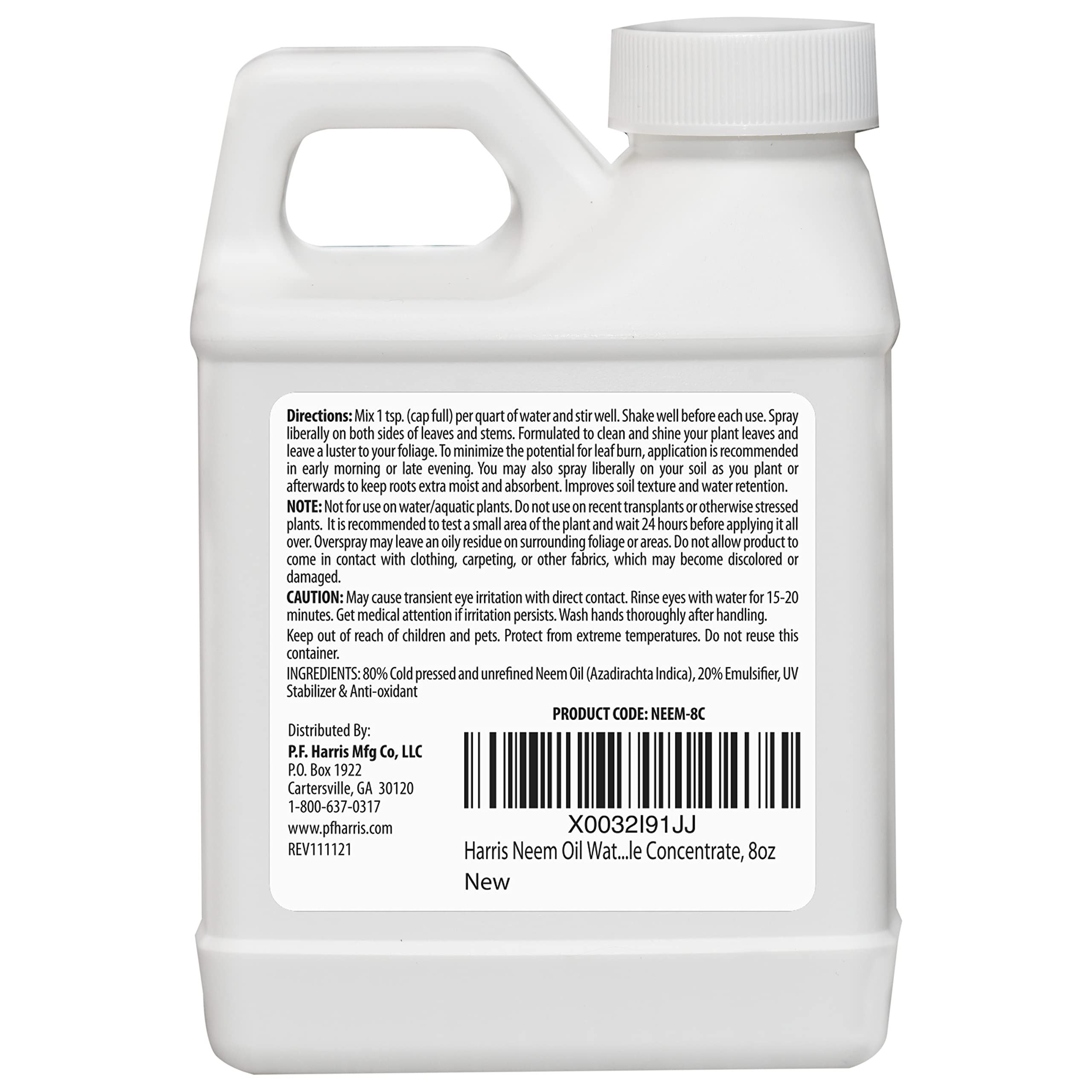 Harris Neem Oil application directions illustration shows proper dilution and use tips.