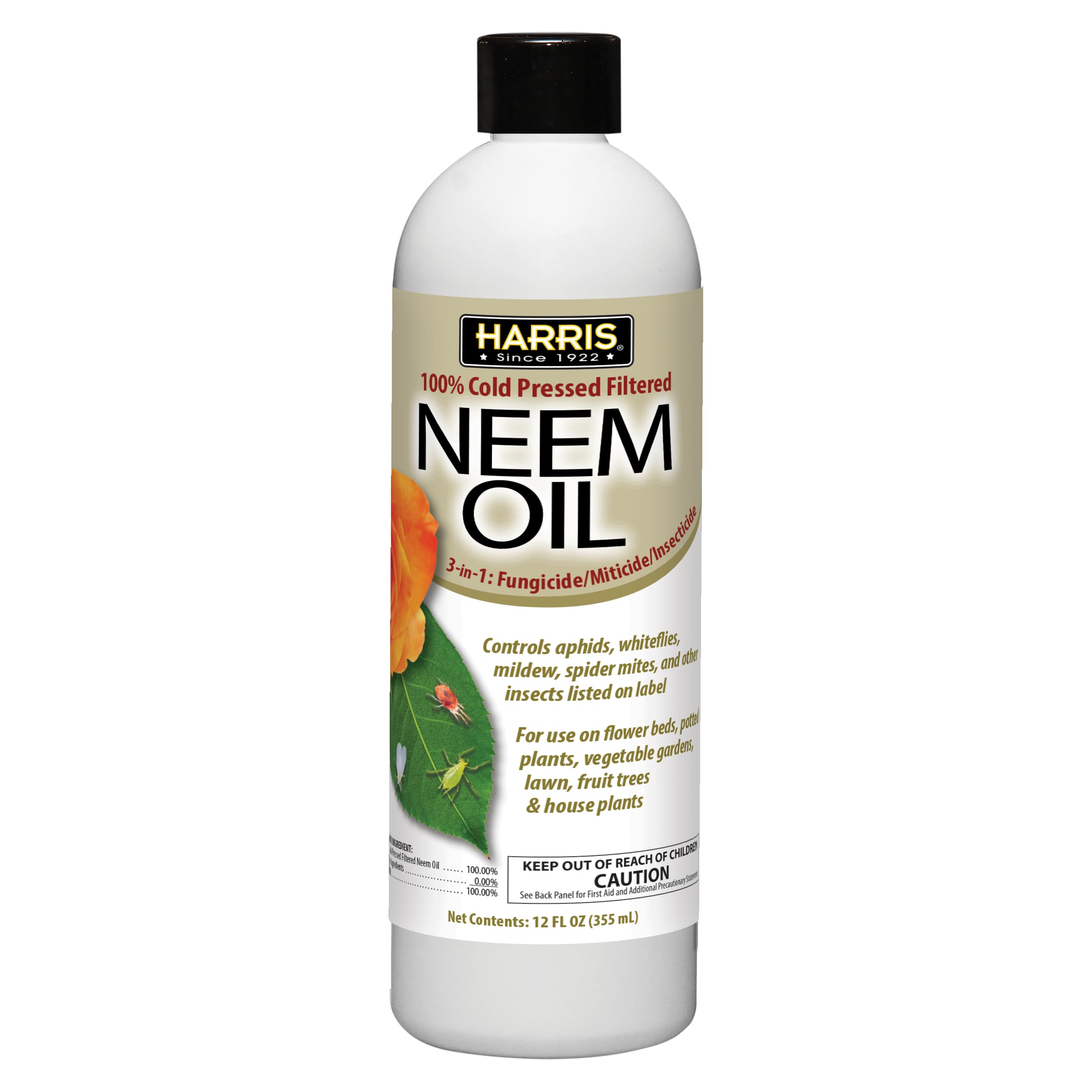 Harris neem oil bottle for indoor and outdoor pest control and plant health.