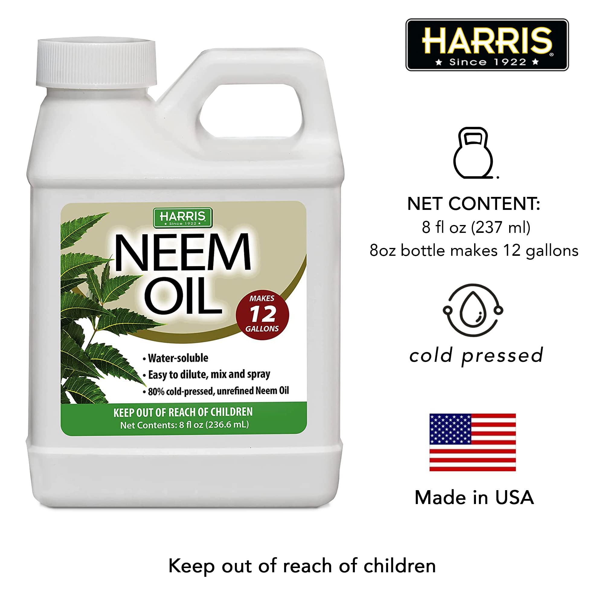 Harris Neem Oil brand heritage 1928 graphic framed for trusted garden care.