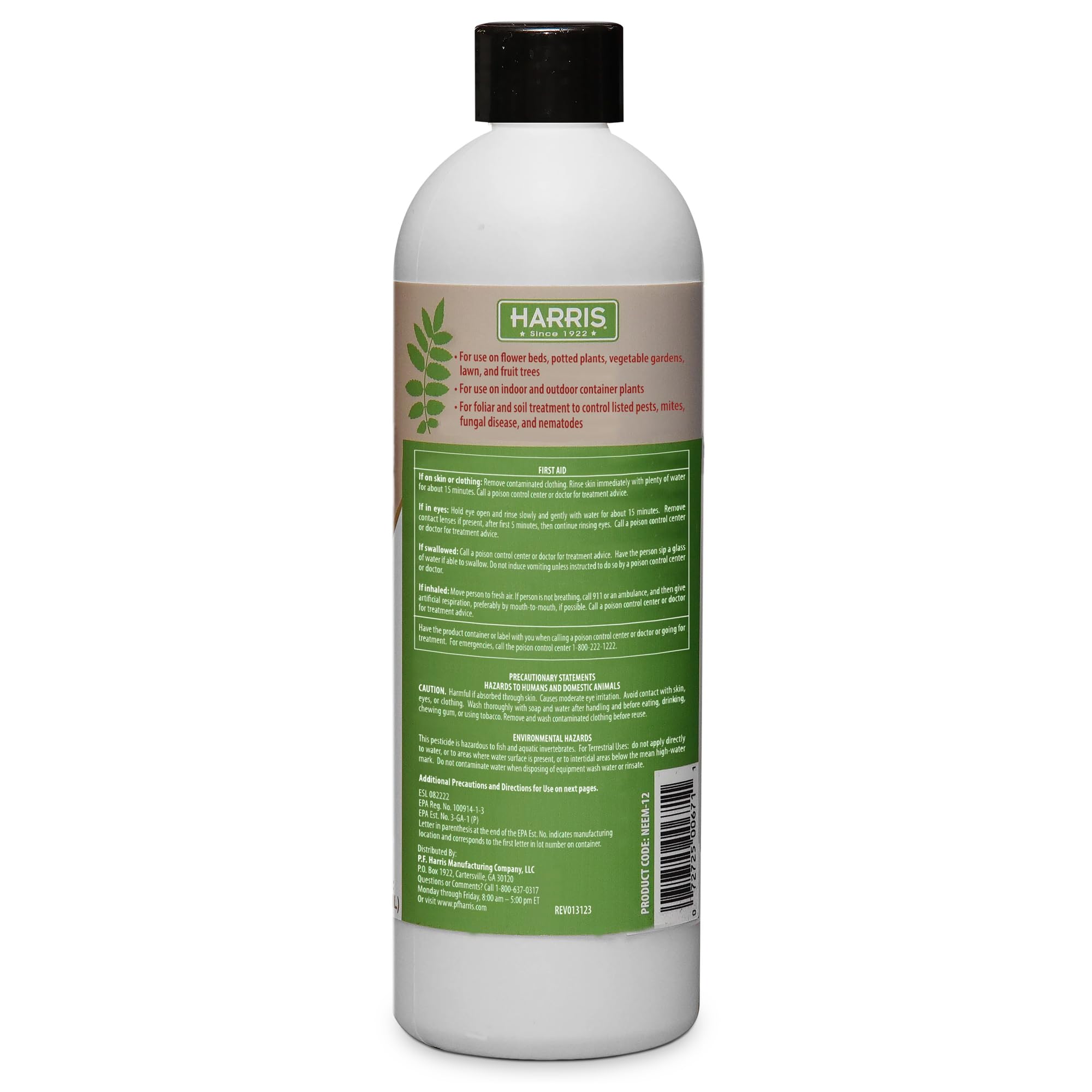 Harris neem oil concentrate used for cosmetic and garden applications.