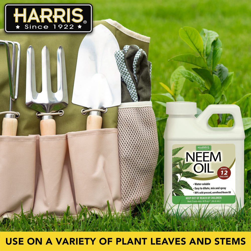 Harris Neem Oil soil moisture boost highlights root hydration benefits.