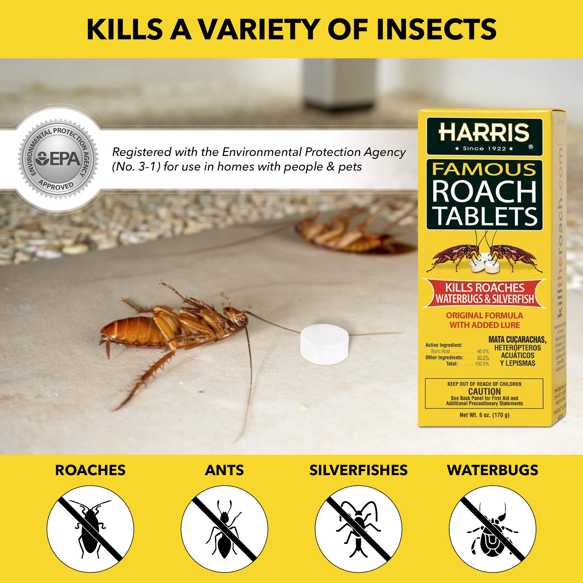 HARRIS Roach Tablets lure close-up illustrating roach attraction.