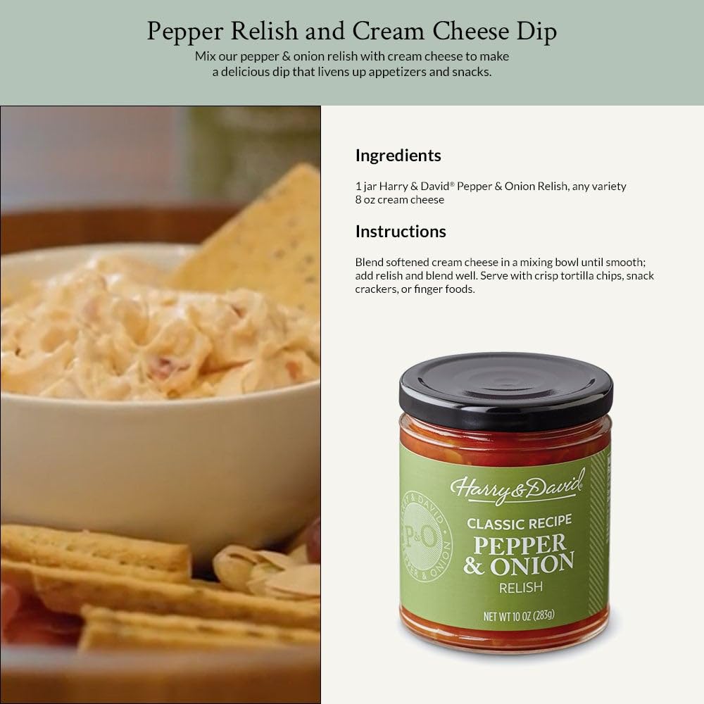 Harry & David Pepper & Onion Relish gift basket presentation for hosts.