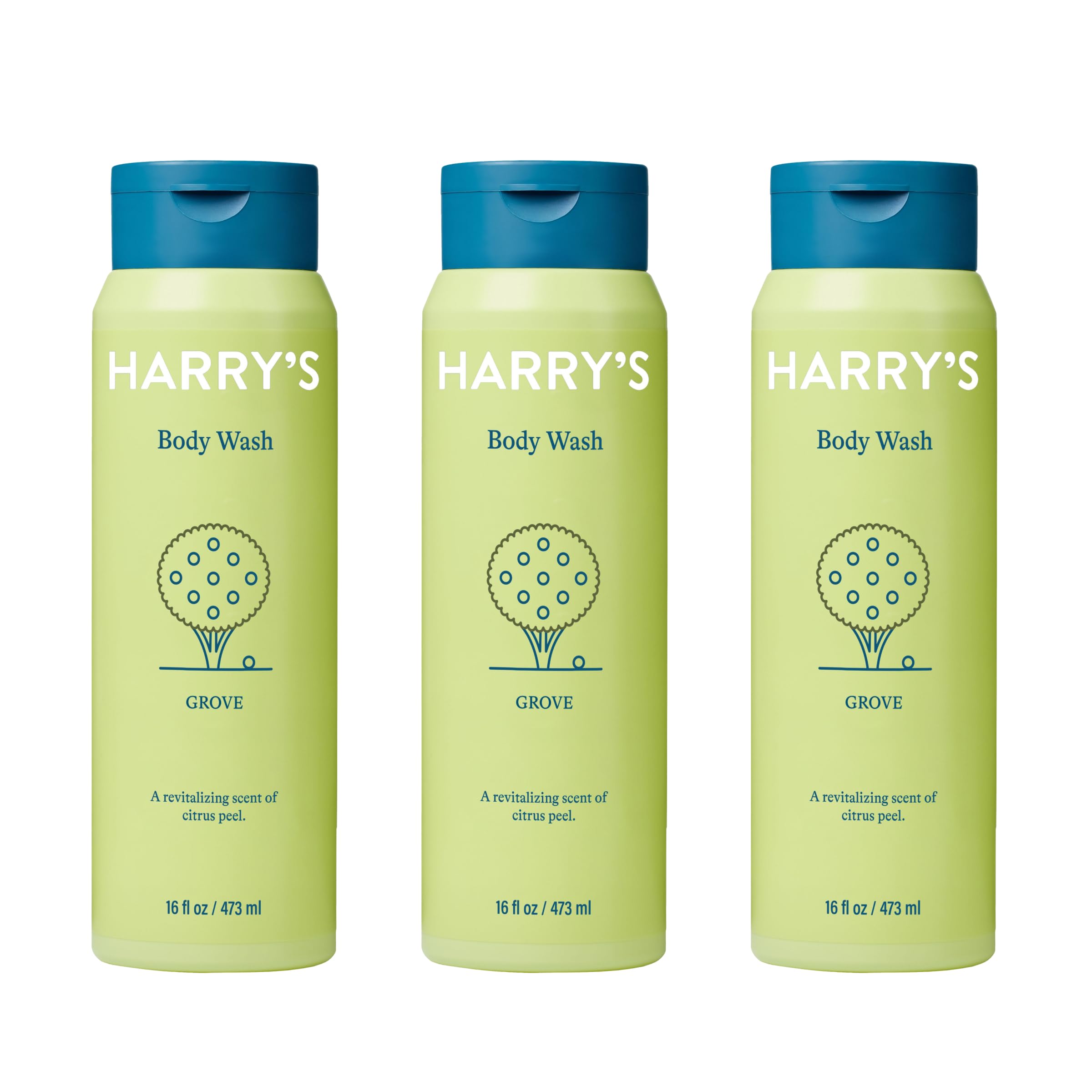 Harry's Grove body wash bottle front view, paraben-free formula.