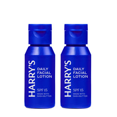 Harry's Face Lotion bottle with SPF 15 and minty scent for daily protection.