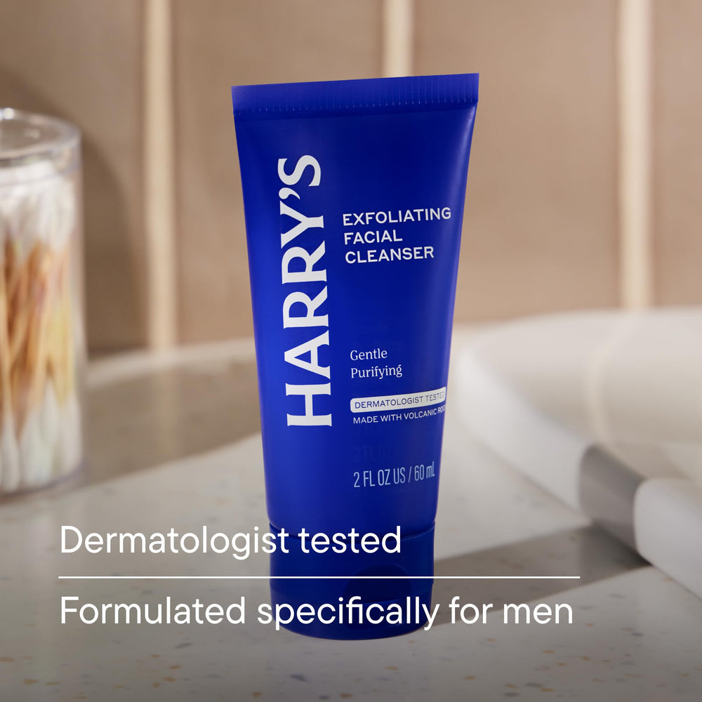 Harry's exfoliating face wash volcanic rock exfoliant removes dead skin.