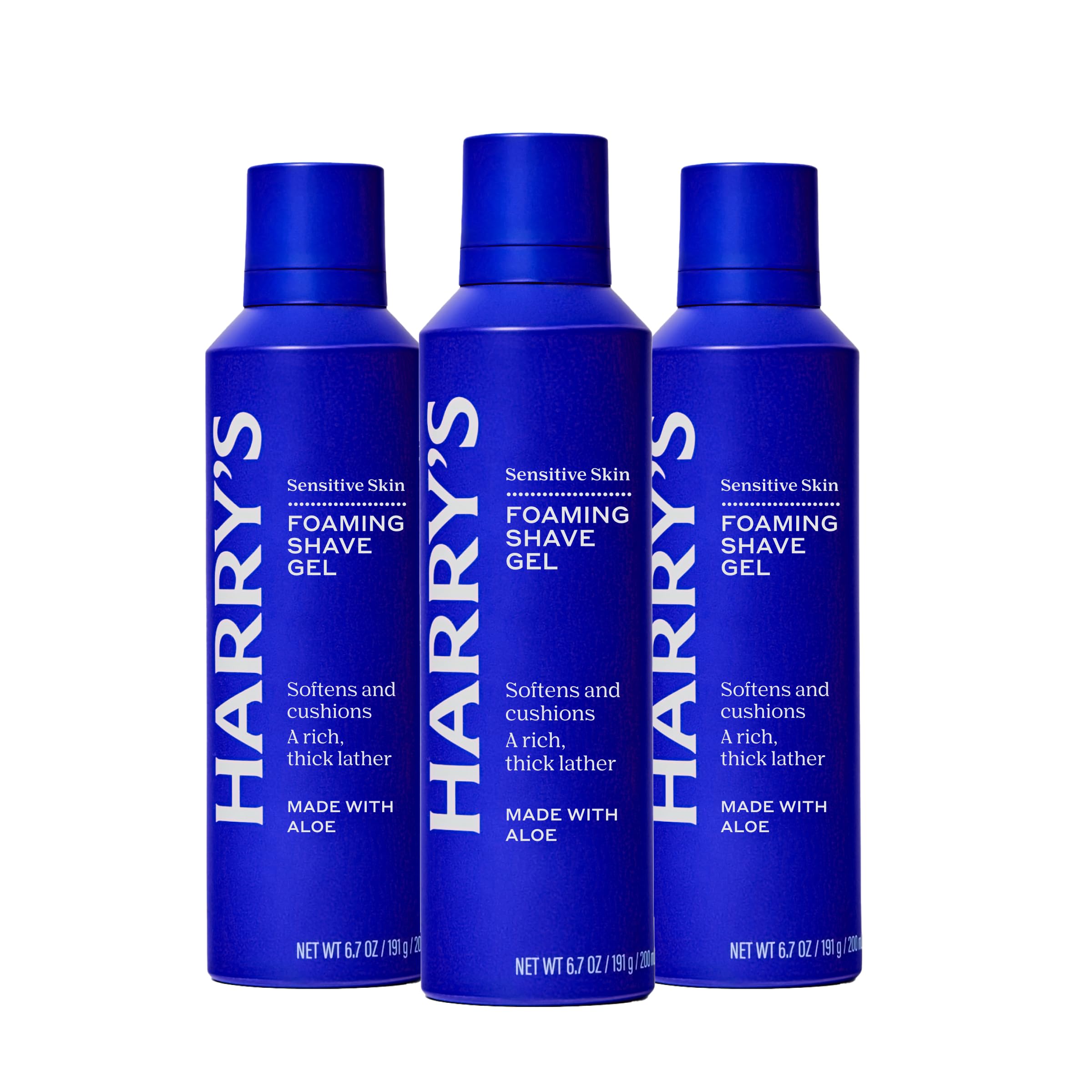 Harry's Foaming Shave Gel with Aloe bottle showcases a gentle, hydrated shave.