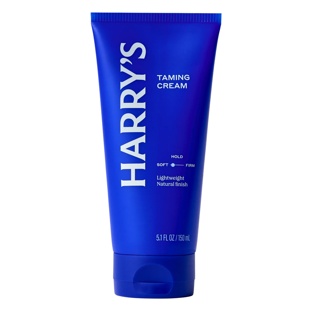 Harry's Hair Taming Cream bottle demonstrates sleek design for easy use.
