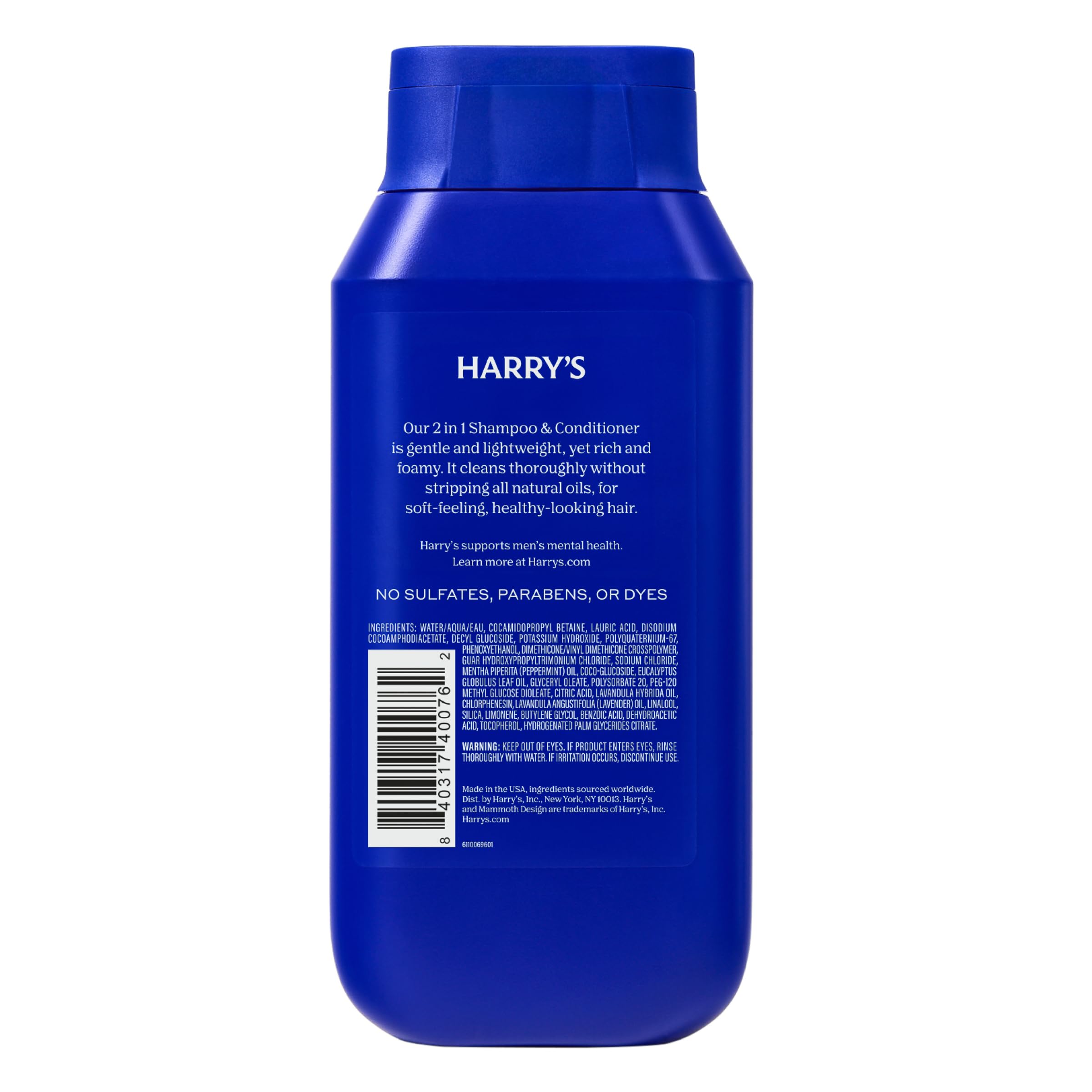 Harry's no sulfates and parabens label highlights a gentle formula.