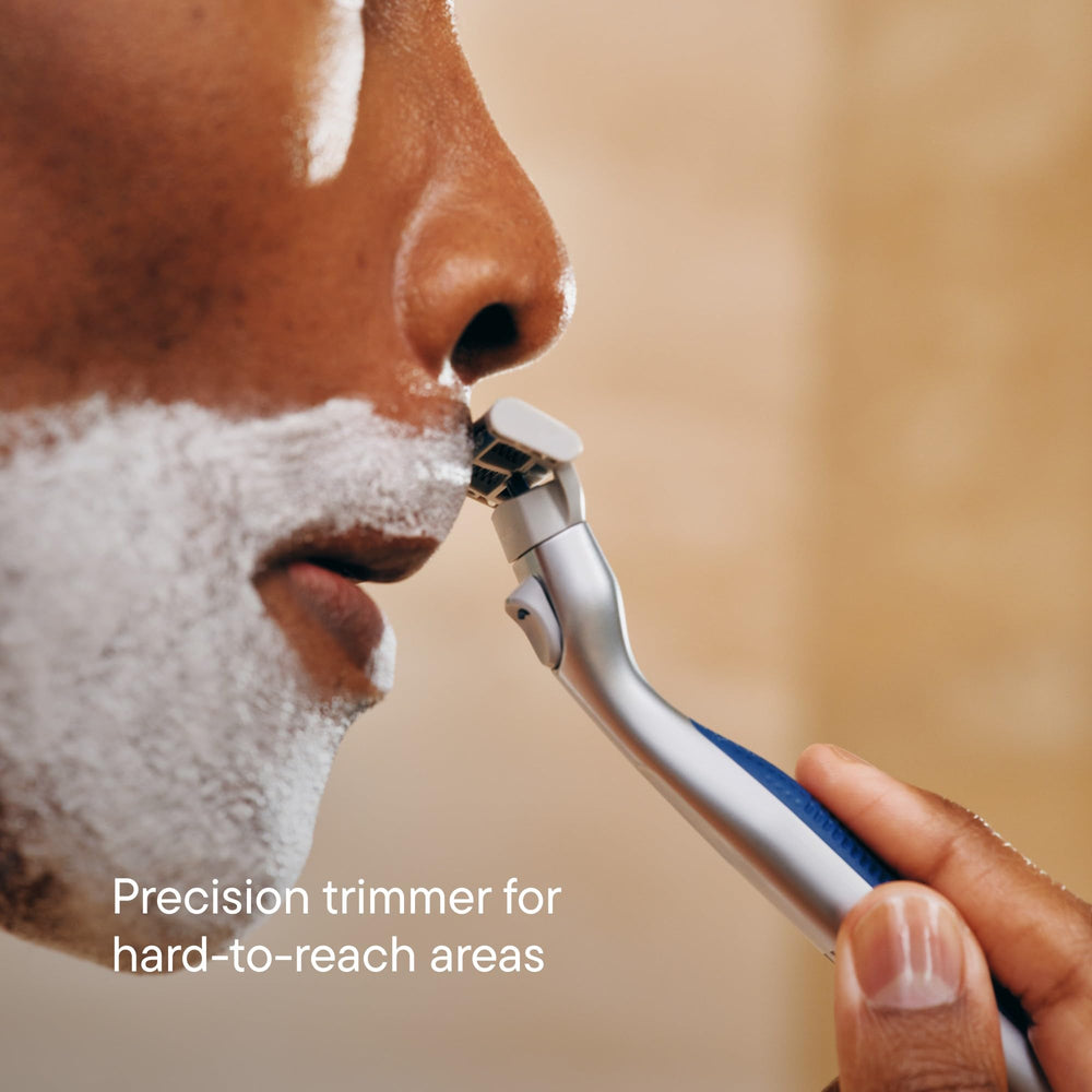 Harry's Plus lubricating aloe strip adds comfort during shave.