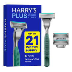 Harry's Plus moss metal handle with a premium grip for a smooth shave.