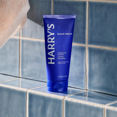 Close-up of Harry's shave cream massaged onto wet skin for cooling feel.