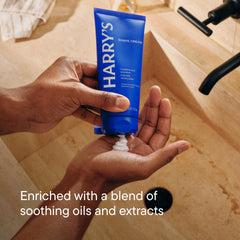 Harry's Shave Cream foam softens beard for easy shaving.