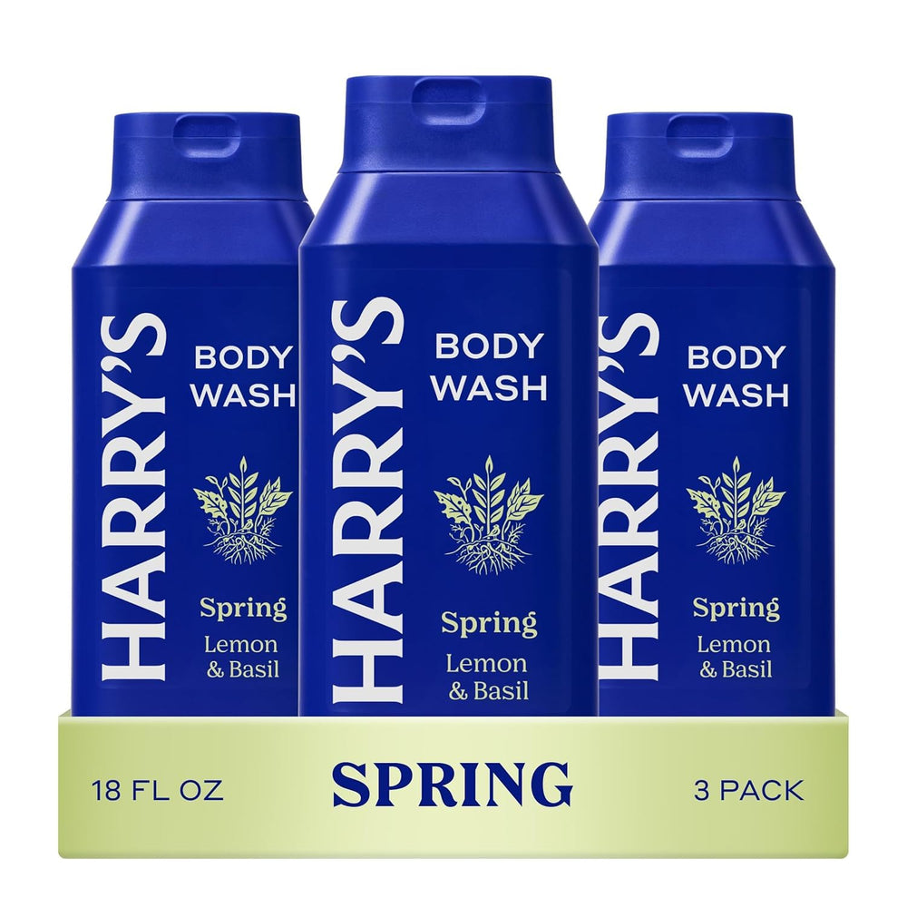 Harry's Spring body wash bottle pour shows rich lather for a full-body cleanse.
