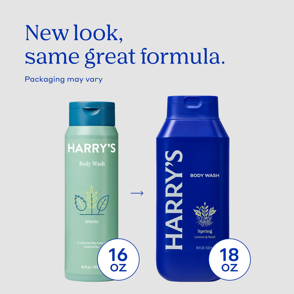 Harry's Spring body wash shower scene conveys everyday routine with premium feel.