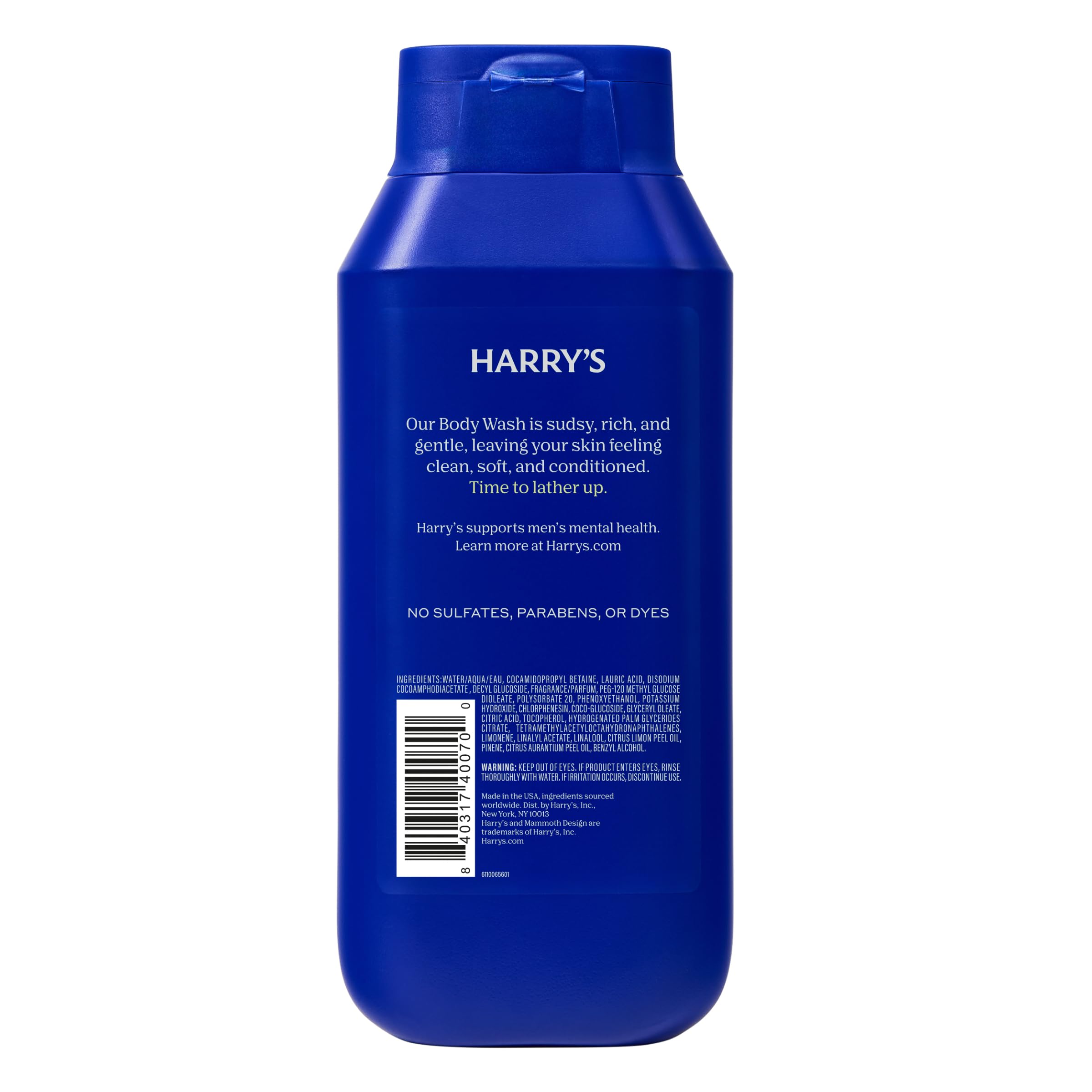 Harry's Spring body wash three-pack display highlights value and convenience.